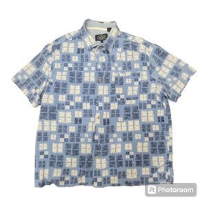 Nat Nast Luxury Originals Silk Cotton Blend Blue White Button Down Shirt Size L